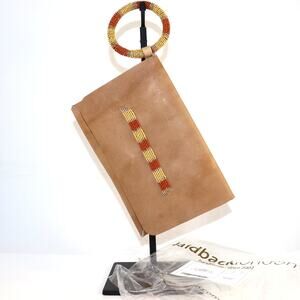 Laidback London Leather Clutch w/ Beaded Handle – New w/ Tags